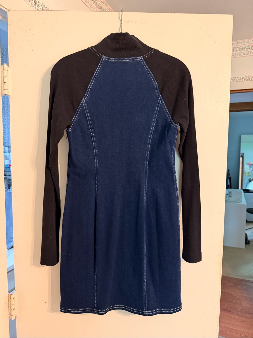 Pilcro Navy Zip-Front Mini Dress with Black Sleeves - Picture 4 of 10